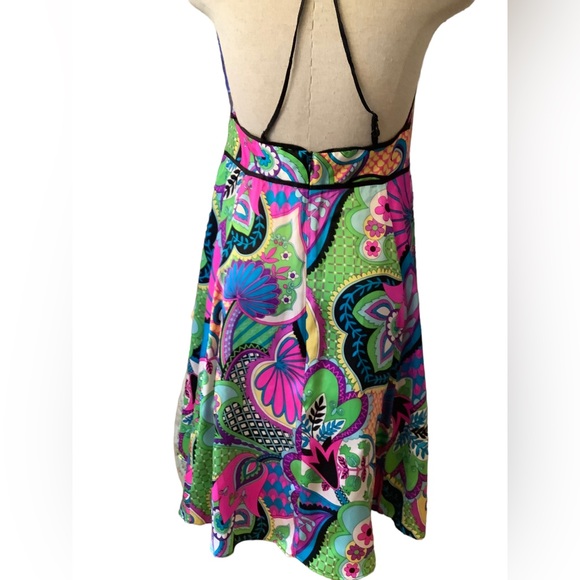 BOSTON PROPER VINTAGE Y2K NEON SILK FLORAL HALTER DRESS. MADE IN THE U.S… - Picture 6 of 12